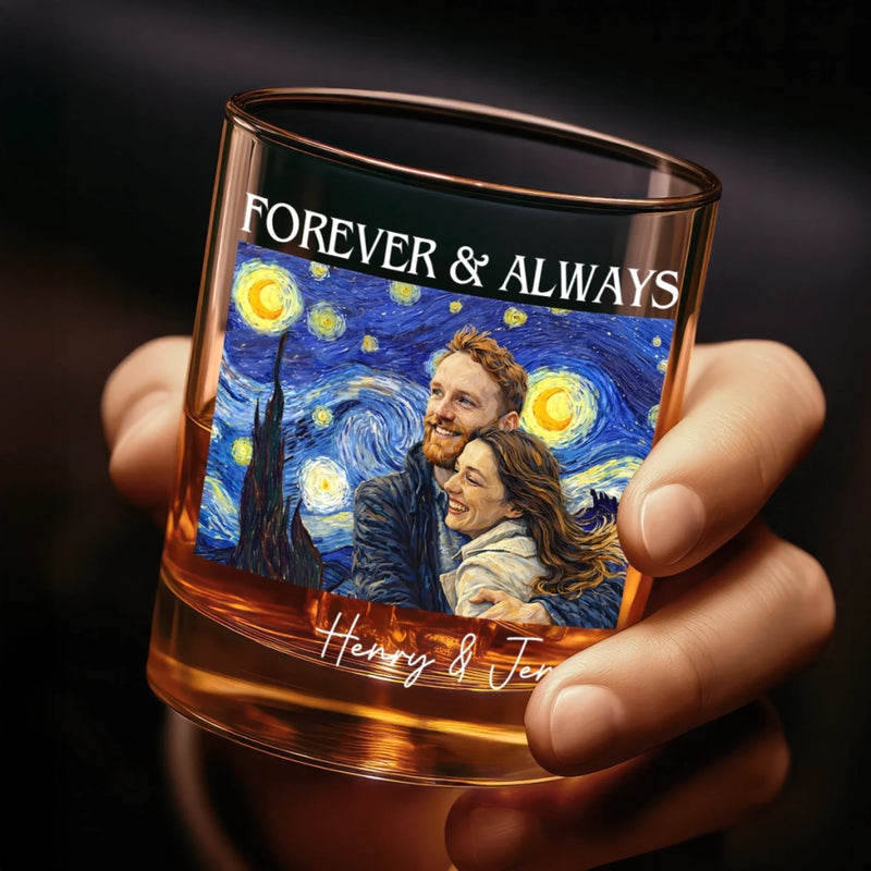 Personalized Photo Whiskey Glass - Anniversary Wedding Gifts For Couple - Forever And Always