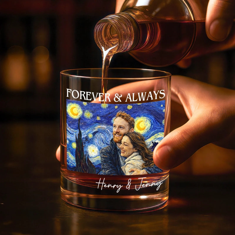 Personalized Photo Whiskey Glass - Anniversary Wedding Gifts For Couple - Forever And Always