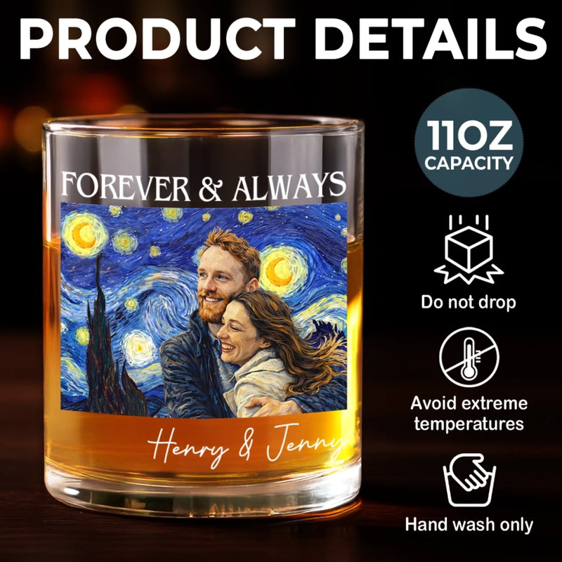 Personalized Photo Whiskey Glass - Anniversary Wedding Gifts For Couple - Forever And Always