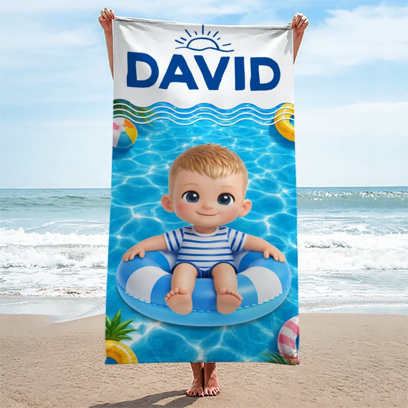 Personalized Photo Beach Towel - Summer Vacation And Travel Gifts For Family, Kids - Sandy Toes Happy Days
