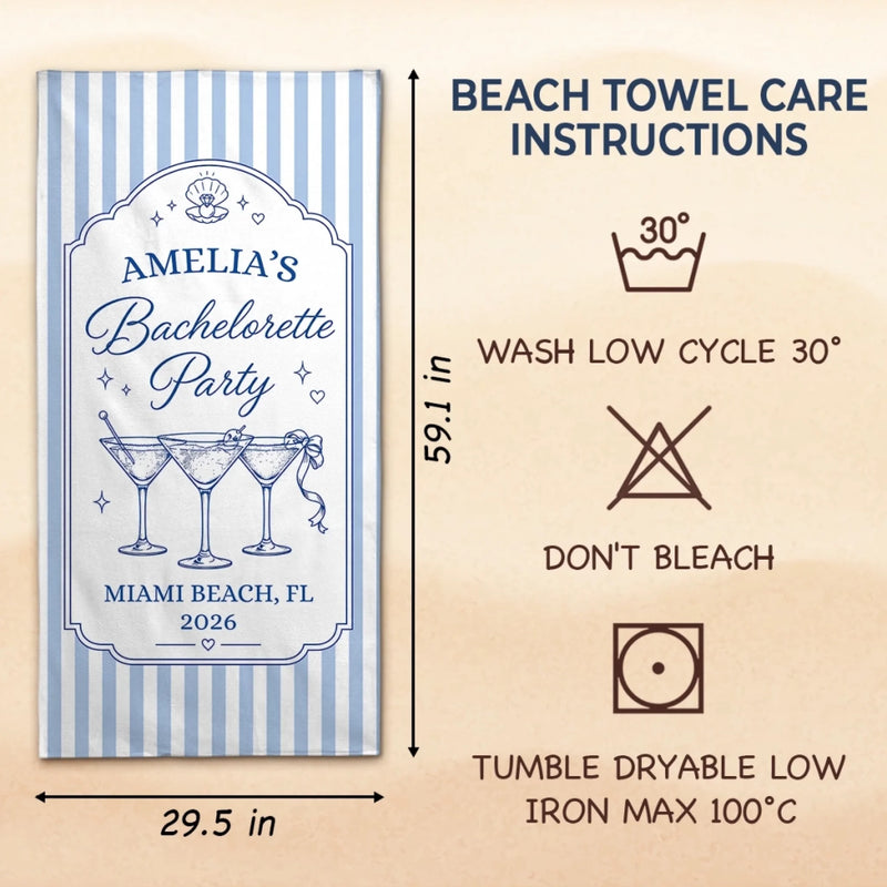 Personalized Beach Towel - Summer Vacation And Travel Gifts For Best Friends, Family - Beach Hair, Bachelorette Flair