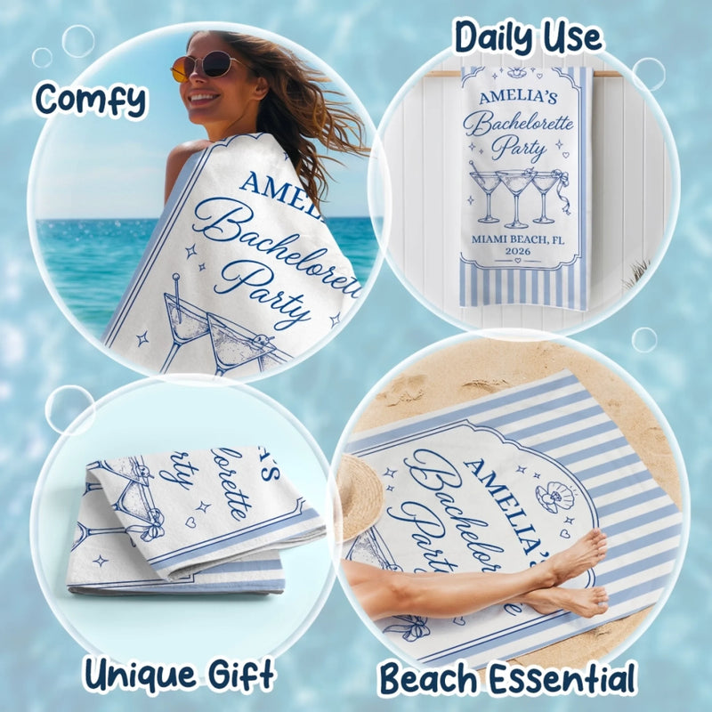 Personalized Beach Towel - Summer Vacation And Travel Gifts For Best Friends, Family - Beach Hair, Bachelorette Flair