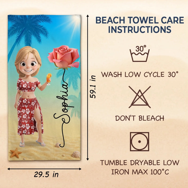 Personalized Beach Towel - Summer Vacation And Travel Gifts For Women, Besties - Slay, Swim, Repeat