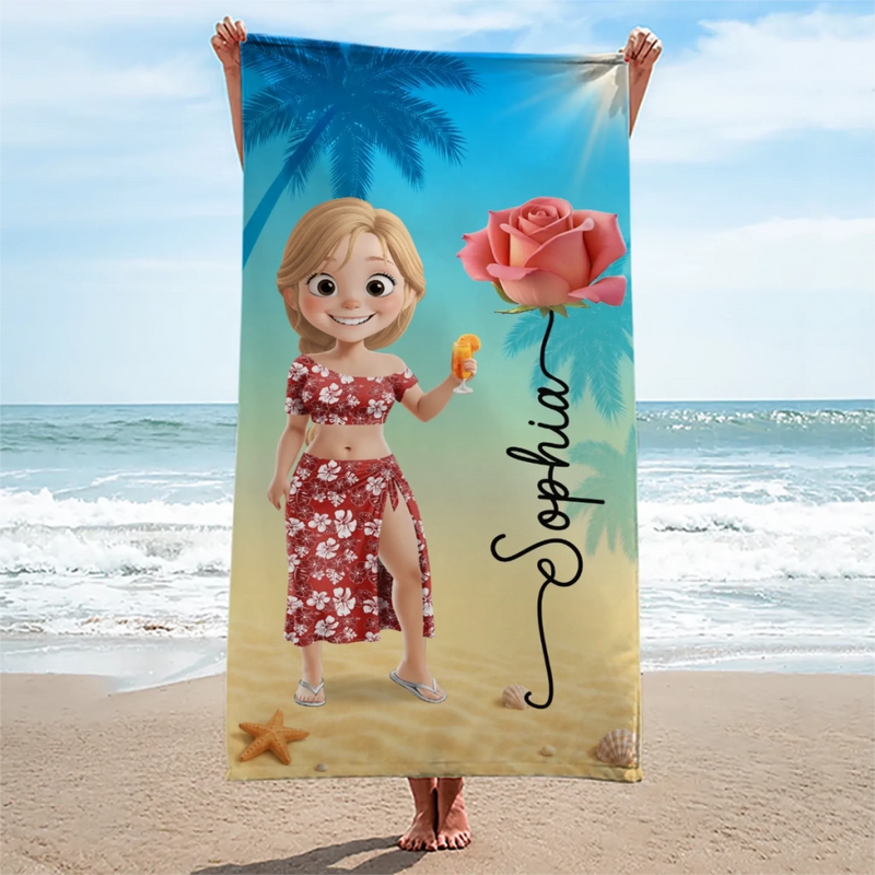 Personalized Beach Towel - Summer Vacation And Travel Gifts For Women, Besties - Slay, Swim, Repeat