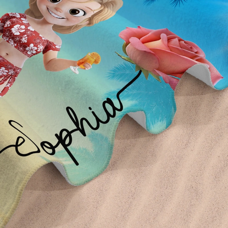 Personalized Beach Towel - Summer Vacation And Travel Gifts For Women, Besties - Slay, Swim, Repeat