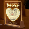 Personalized Map Shaped 3D LED Walnut Night Light - Anniversary Wedding Gifts For Couple - Location Map Two Hearts, One Map