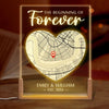 Personalized Map Shaped 3D LED Walnut Night Light - Anniversary Wedding Gifts For Couple - Location Map Two Hearts, One Map
