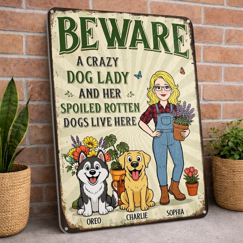 Personalized Metal Sign – Garden Gifts For Gardeners, Dog Lovers – The Crazy Dog Lady Lives Here