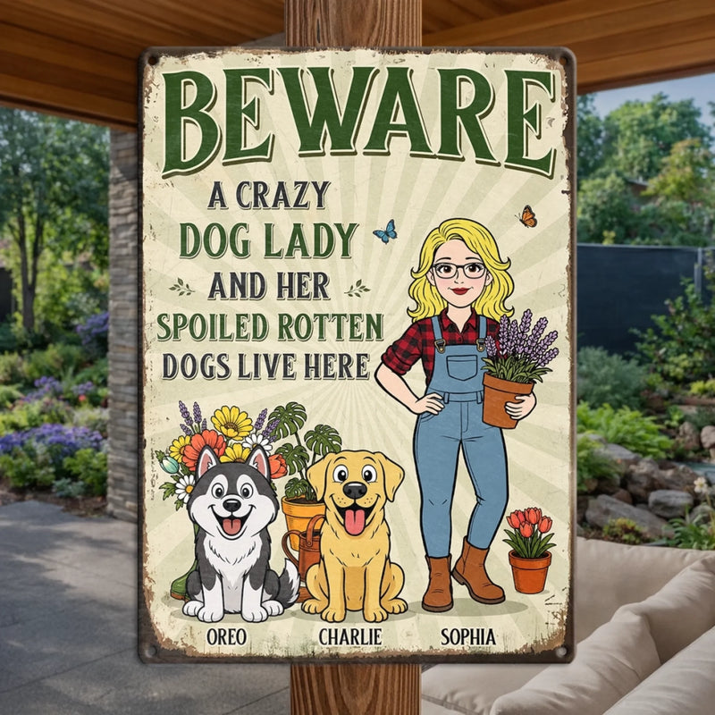Personalized Metal Sign – Garden Gifts For Gardeners, Dog Lovers – The Crazy Dog Lady Lives Here