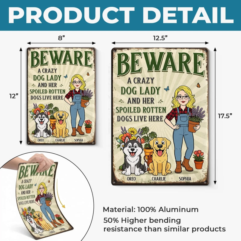 Personalized Metal Sign – Garden Gifts For Gardeners, Dog Lovers – The Crazy Dog Lady Lives Here