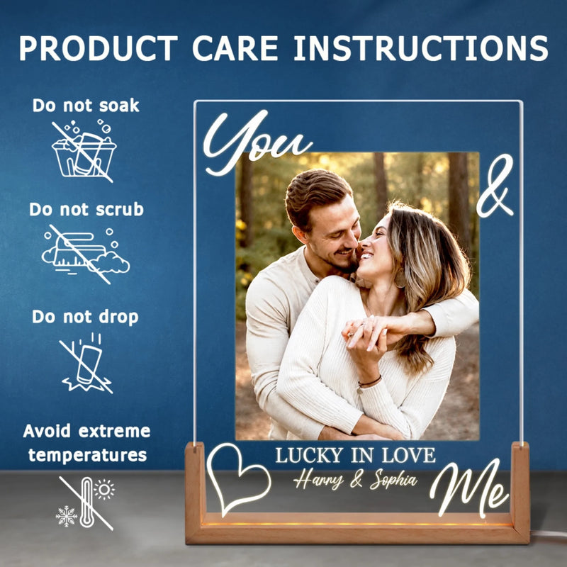 Personalized Photo Shaped 3D LED Walnut Night Light - Anniversary Wedding Gifts For Couple - You & Me Forever & Always