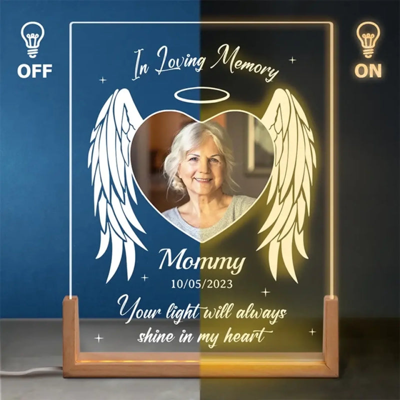 Personalized Photo Shaped 3D LED Walnut Night Light - Memorial Sympathy Gift - Your Light Will Always Shine In My Heart