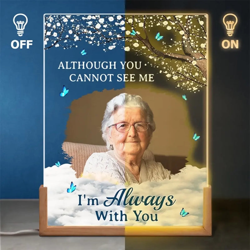 Personalized Photo Shaped 3D LED Walnut Night Light - Memorial Sympathy Gift - We're Always With You