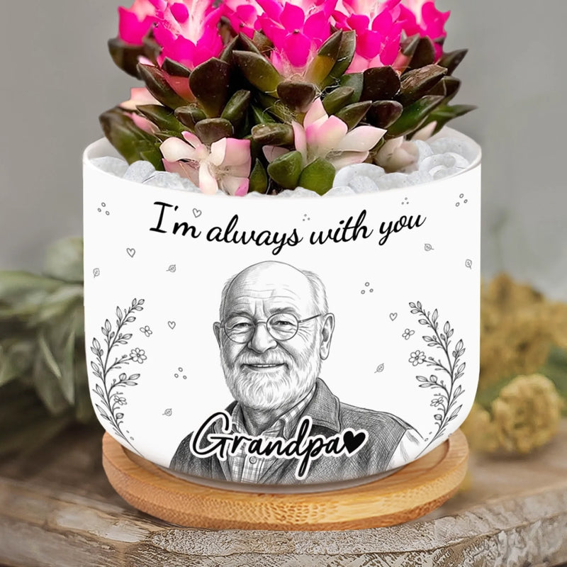 Personalized Photo Home Decor Ceramic Plant Pot -  Memorial Sympathy Gifts - Love Never Fades
