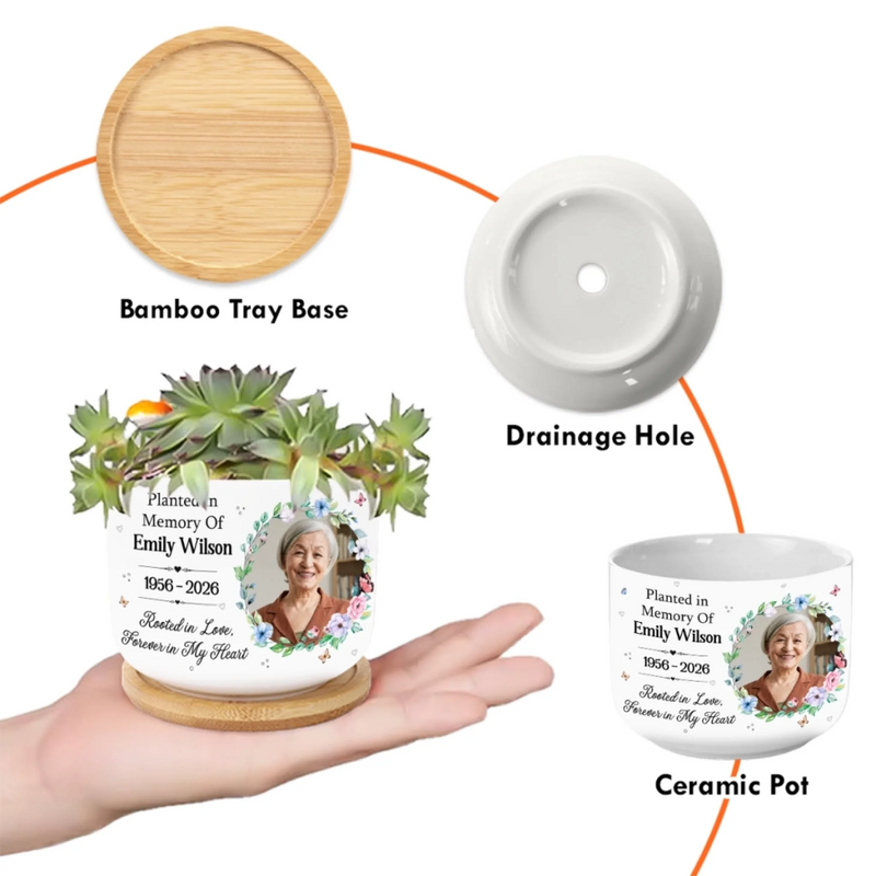 Personalized Photo Home Decor Ceramic Plant Pot - Memorial Sympathy Gifts - Forever Loved Never Forgotten