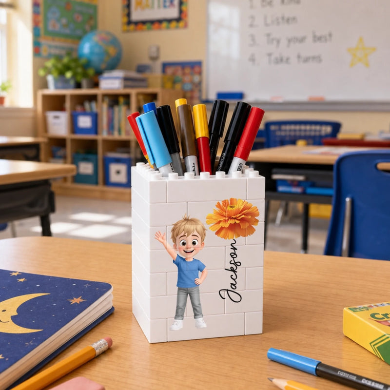 Personalized Kids Brick-Style Pen Holder - Back To School Gifts For Kids - Back To Fun
