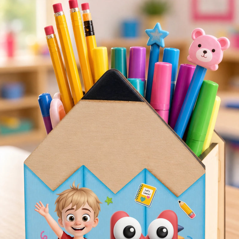 Personalized Kids Wooden Pencil Pen Holder - Back To School Gifts For Kids - Ready To Shine