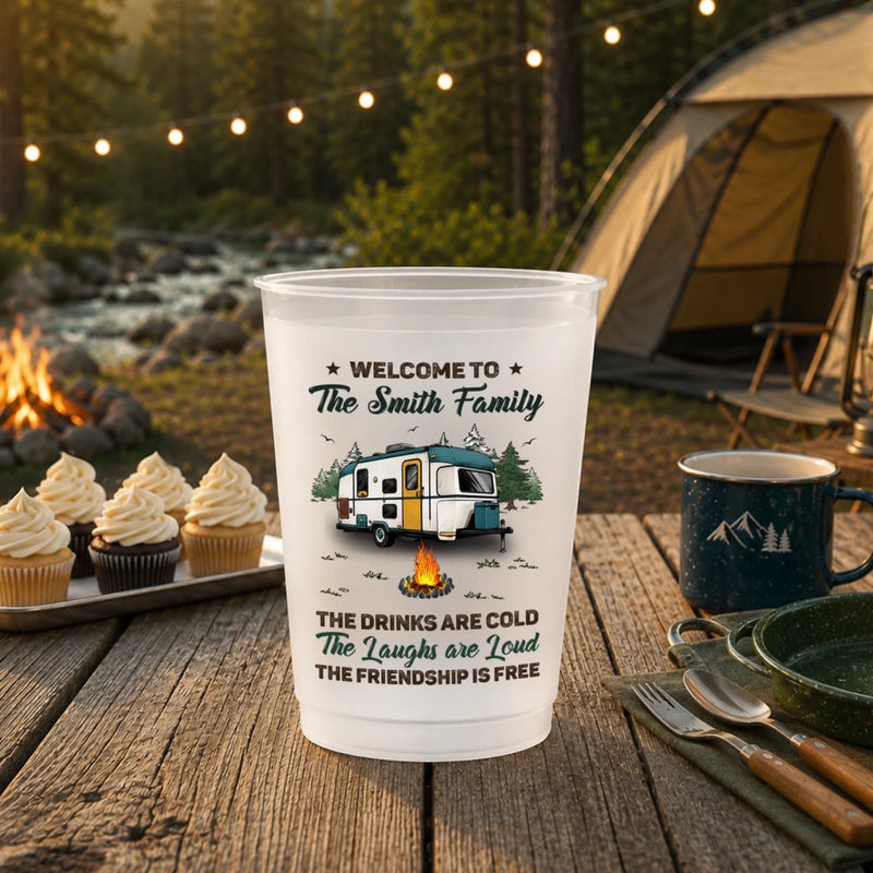 Personalized Party Cups – Camping Gifts For Campers – Cold Drinks, Warm Hearts, Strong Family