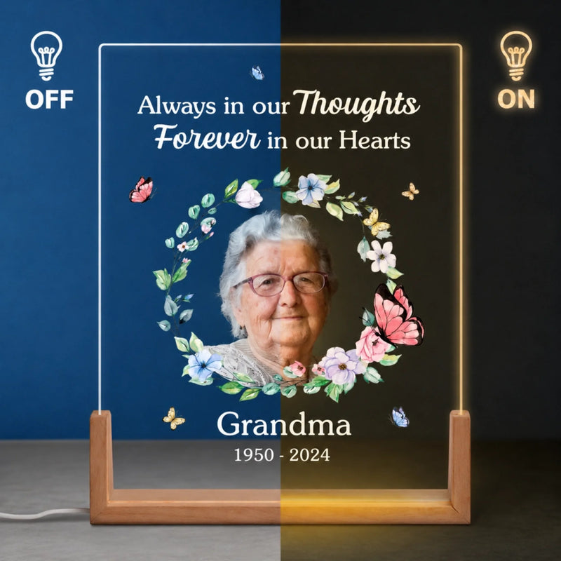 Personalized Photo Shaped 3D LED Walnut Night Light - Memorial Sympathy Gift - Forever in Our Hearts