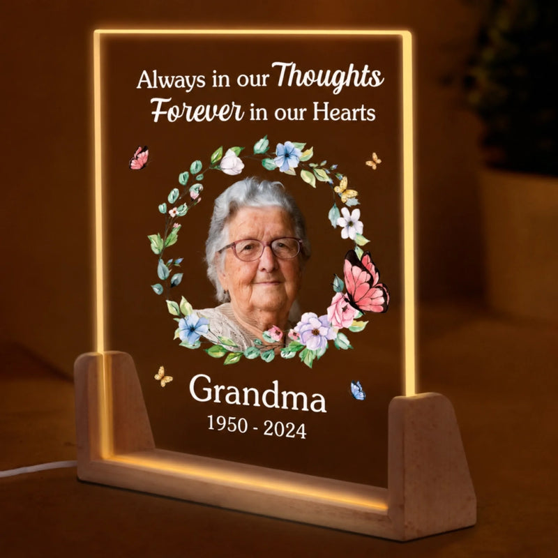 Personalized Photo Shaped 3D LED Walnut Night Light - Memorial Sympathy Gift - Forever in Our Hearts