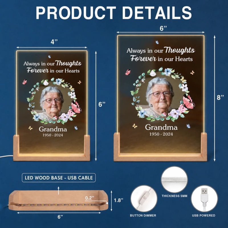 Personalized Photo Shaped 3D LED Walnut Night Light - Memorial Sympathy Gift - Forever in Our Hearts