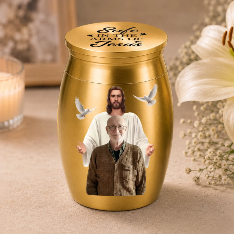 Personalized Photo Memorial Urn - Memorial Sympathy Gifts – Safe In The Arms Of Jesus
