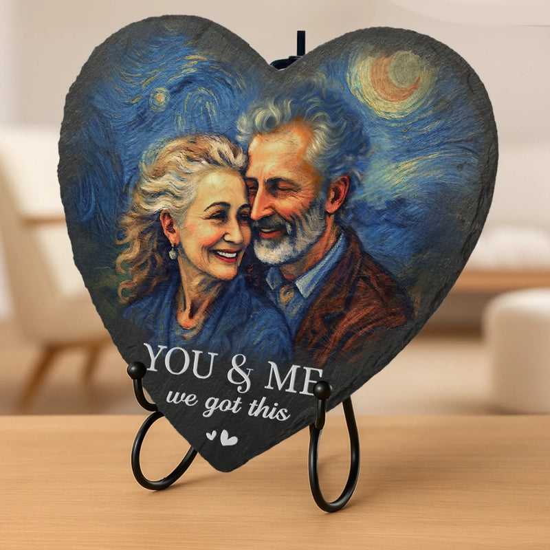 Personalized Photo Heart Shaped Stone With Stand - Anniversary Wedding Gifts For Couple - You And Me, Forever