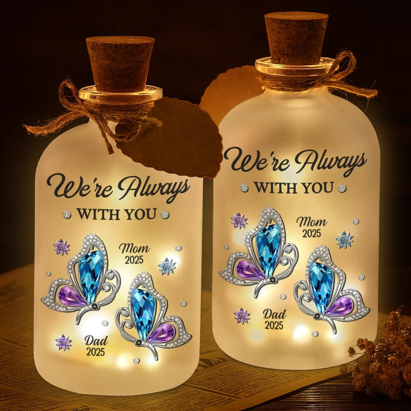 Personalized Cardinal Glass Bottle LED Light - Memorial Sympathy Gifts - Always Remembered Always Loved
