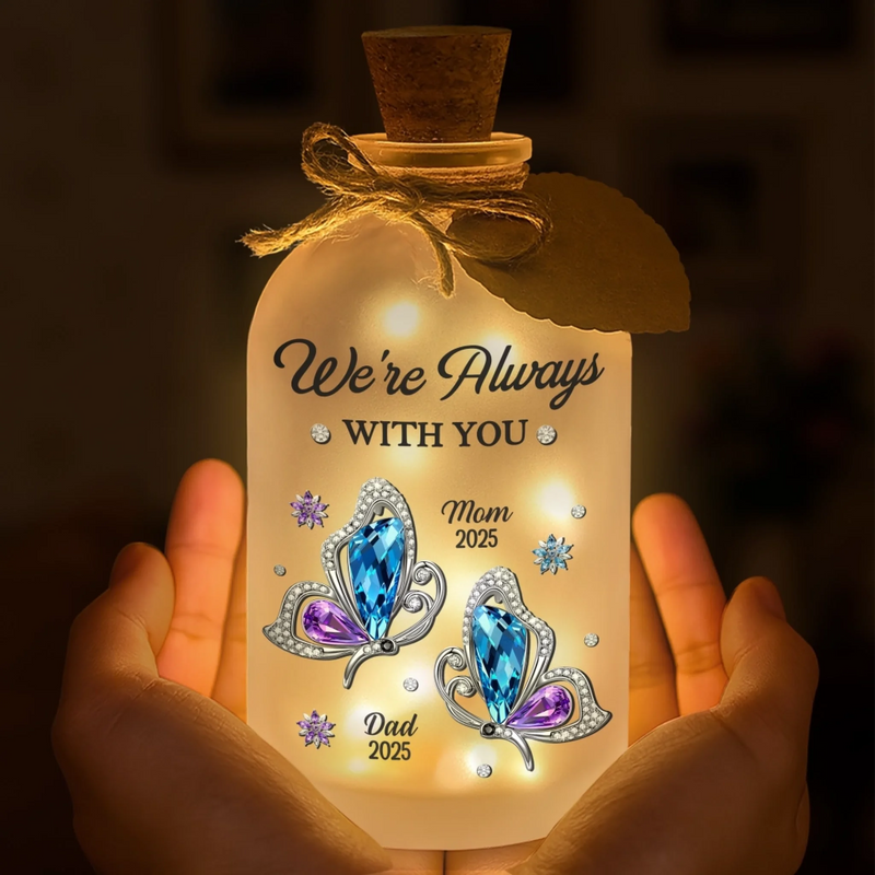 Personalized Cardinal Glass Bottle LED Light - Memorial Sympathy Gifts - Always Remembered Always Loved