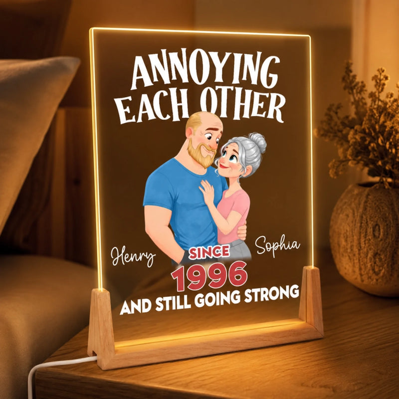 Personalized Shaped 3D LED Walnut Night Light - Anniversary Wedding Gifts For Couple - Annoying Each Other For Life