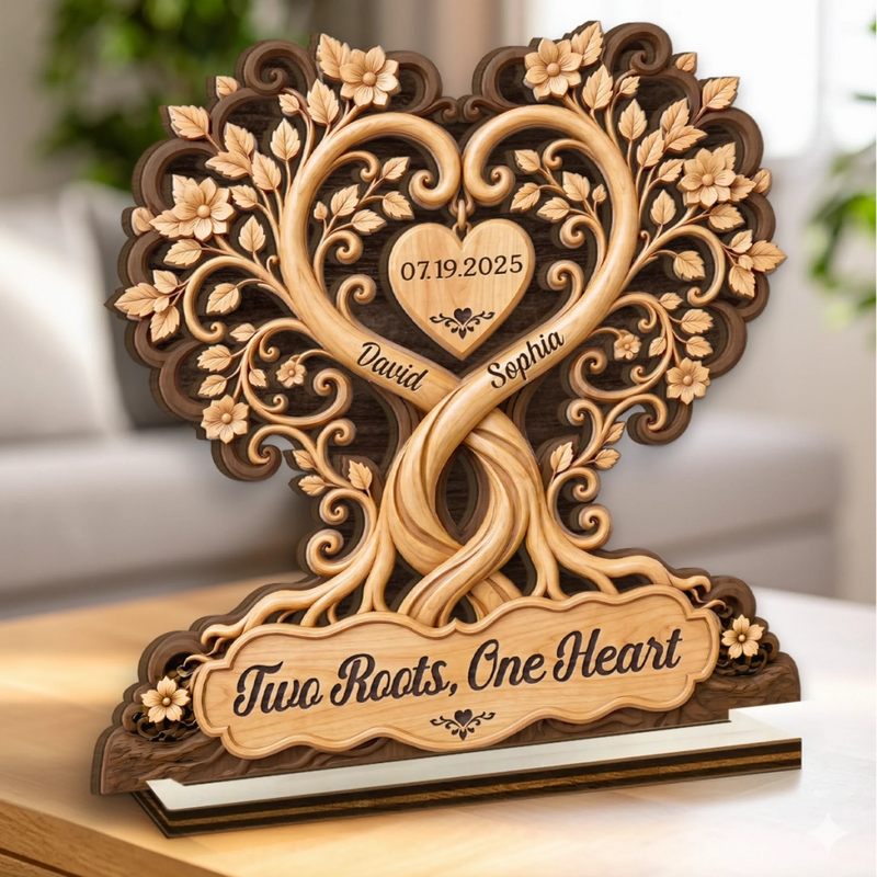 Personalized 2-Layered Wooden Plaque - Anniversary Wedding Gifts For Couple - Growing Together, Rooted In Love