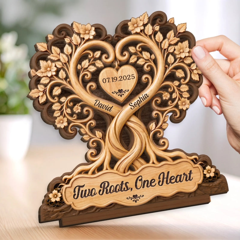 Personalized 2-Layered Wooden Plaque - Anniversary Wedding Gifts For Couple - Growing Together, Rooted In Love