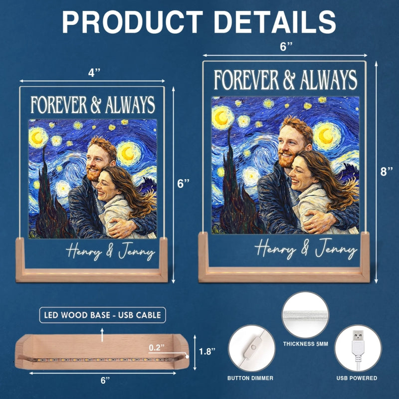 Personalized Photo Shaped 3D LED Walnut Night Light - Anniversary Wedding Gifts For Couple - Forever To Go