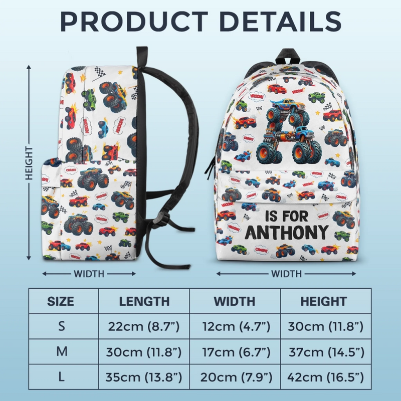 Personalized Kid Backpack - Back To School Gift For Kid - Big Wheels Bigger Dreams