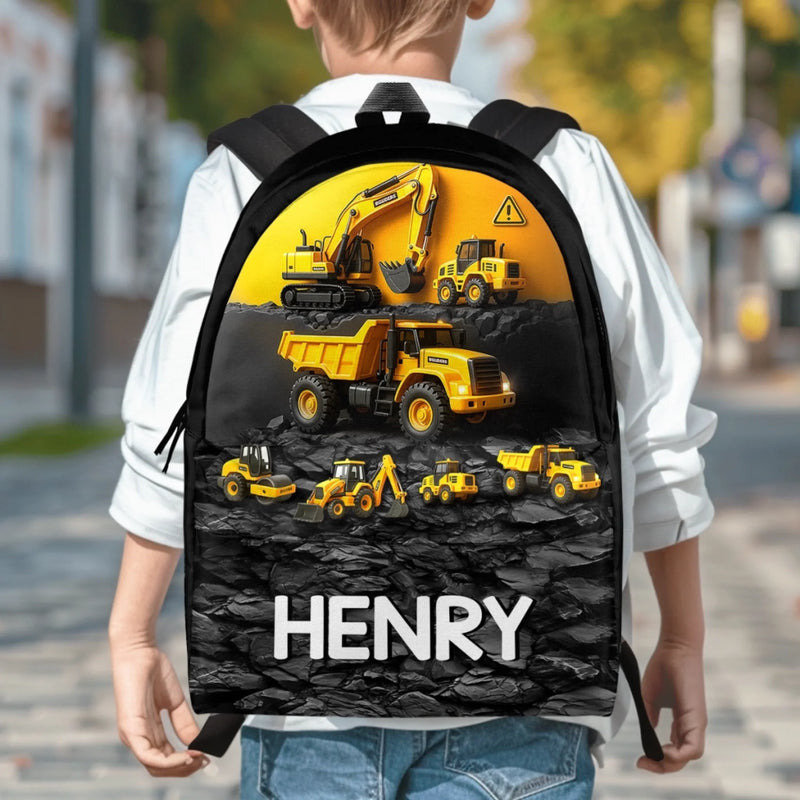 Personalized Kid Backpack - Back To School Gift For Kid - Mighty Machines On The Move