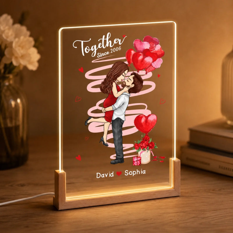 Personalized Shaped 3D LED Walnut Night Light - Anniversary Wedding Gifts For Couple - Together Through Every Chapter