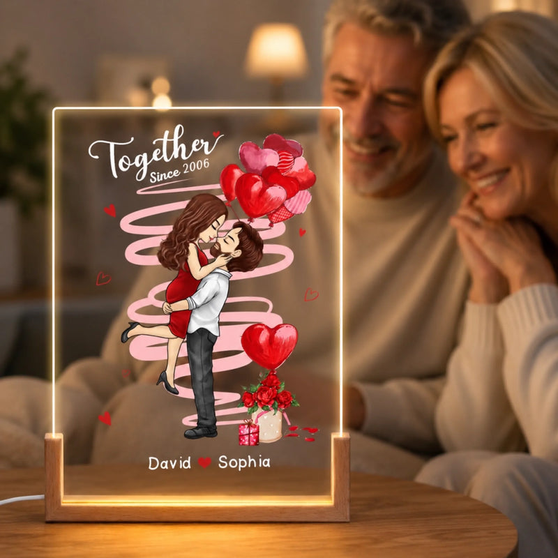 Personalized Shaped 3D LED Walnut Night Light - Anniversary Wedding Gifts For Couple - Together Through Every Chapter