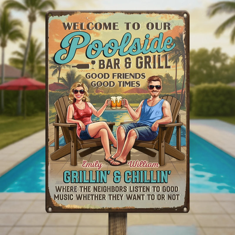 Personalized Home Decor Metal Sign – Anniversary Wedding Gifts For Couple – Poolside Vibes Only