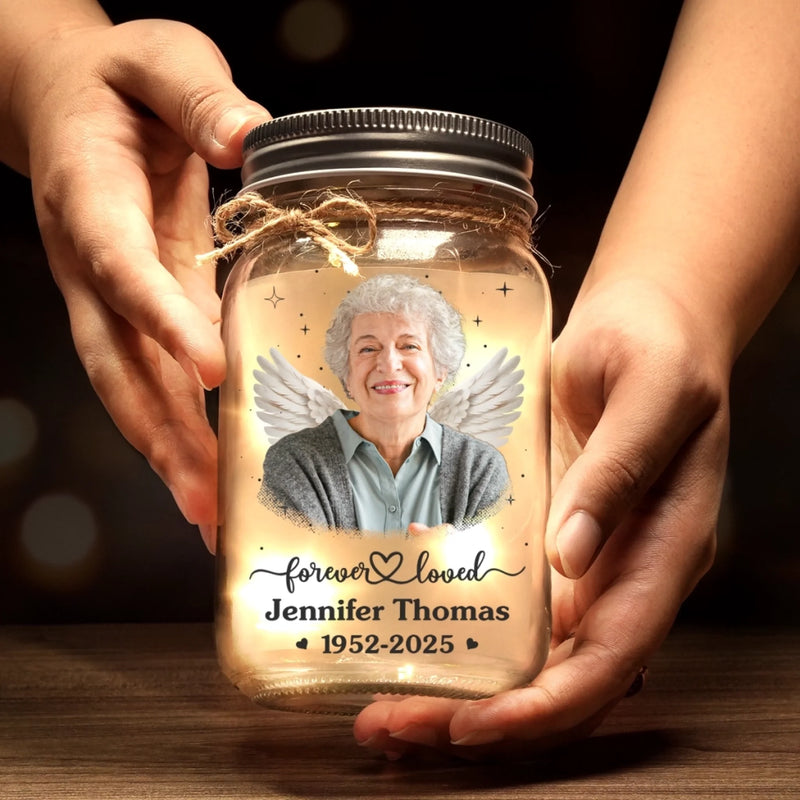 Personalized Photo Mason Jar Light – Memorial Sympathy Gifts For Loss Of Mom, Dad – Your Memory Lives With Us