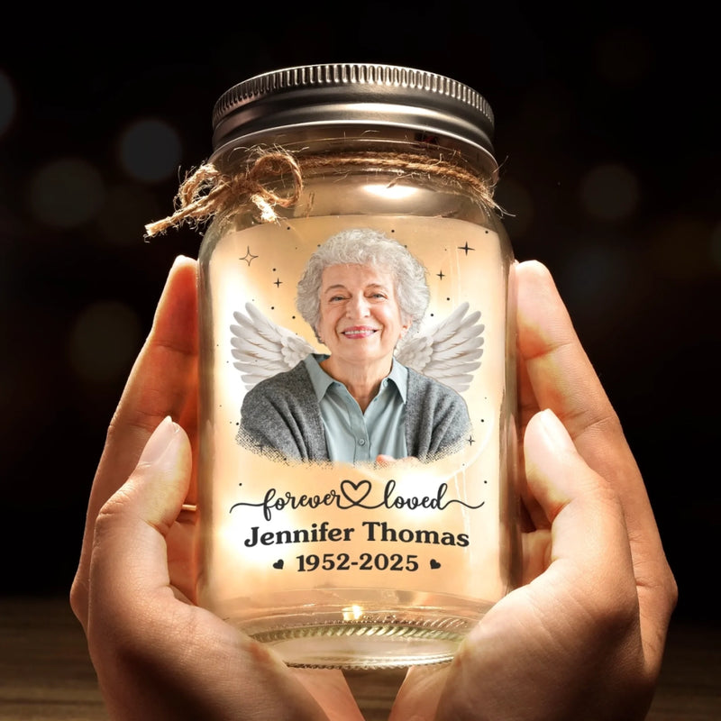 Personalized Photo Mason Jar Light – Memorial Sympathy Gifts For Loss Of Mom, Dad – Your Memory Lives With Us