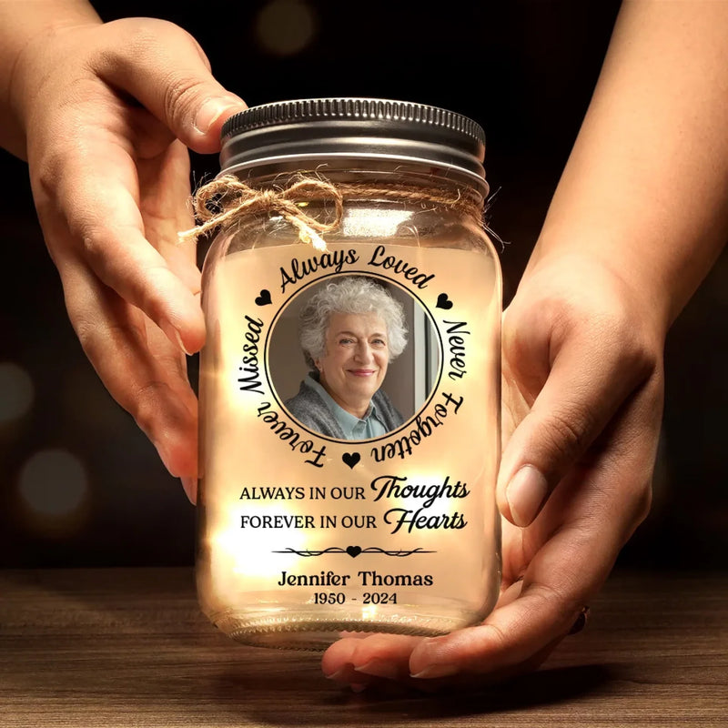 Personalized Photo Mason Jar Light – Memorial Sympathy Gifts – My Heart Filled With Your Love