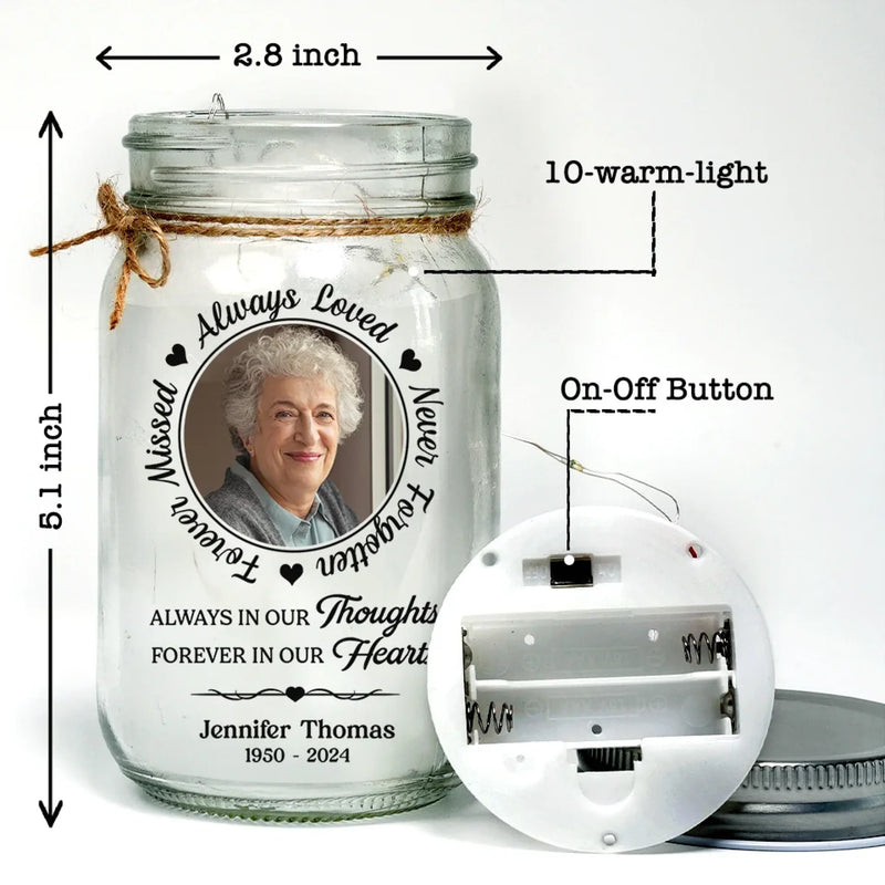 Personalized Photo Mason Jar Light – Memorial Sympathy Gifts – My Heart Filled With Your Love