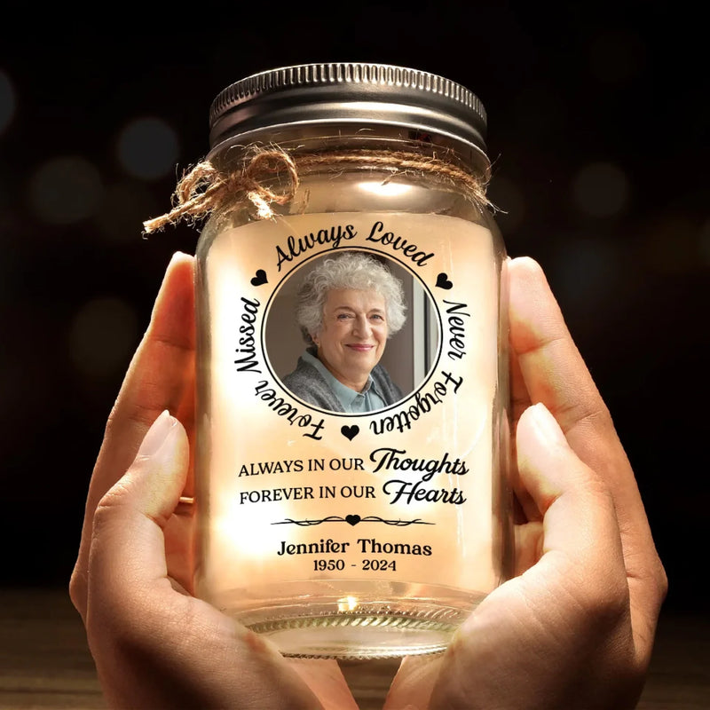 Personalized Photo Mason Jar Light – Memorial Sympathy Gifts – My Heart Filled With Your Love