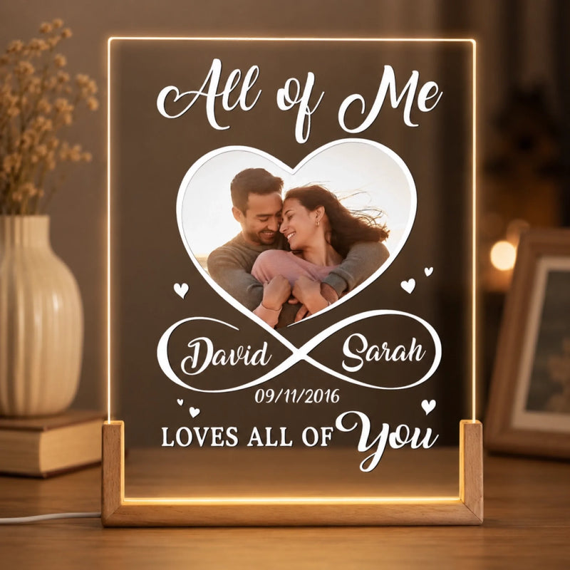 Personalized Photo Shaped 3D LED Walnut Night Light - Anniversary Wedding Gifts For Couple - All of Me, Always Yours