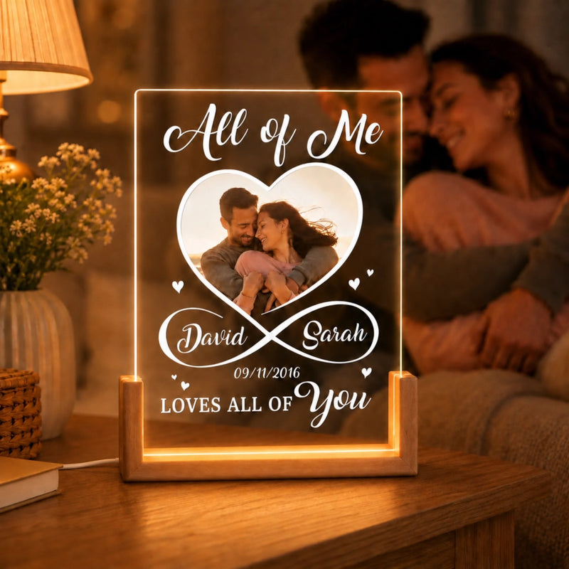 Personalized Photo Shaped 3D LED Walnut Night Light - Anniversary Wedding Gifts For Couple - All of Me, Always Yours