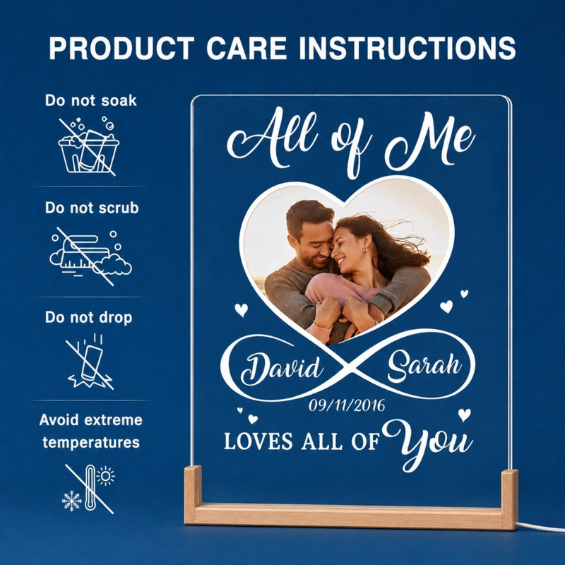 Personalized Photo Shaped 3D LED Walnut Night Light - Anniversary Wedding Gifts For Couple - All of Me, Always Yours