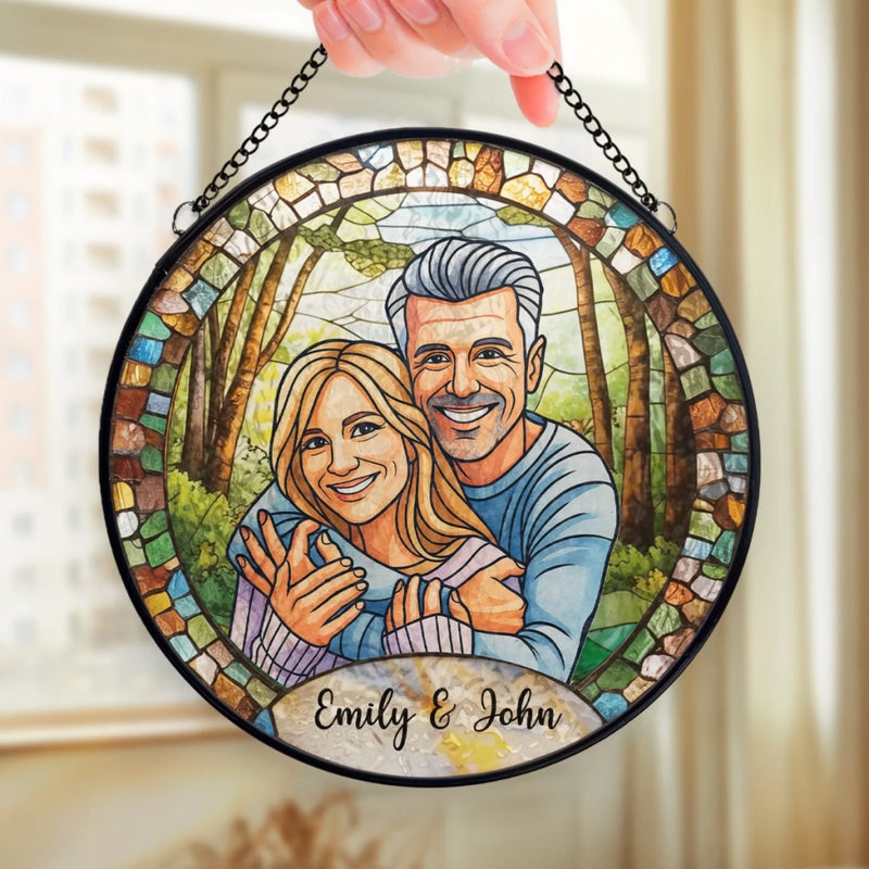 Personalized Photo Stained Glass Window Hanging Suncatcher - Anniversary Wedding Gifts For Couple - Together, Painted In Forever
