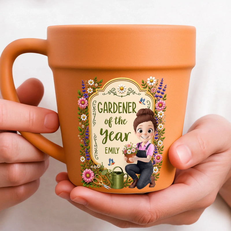Personalized Plant Pot Ceramic Mug - Garden Gifts For Gardeners - Her Happiest Morning Routine