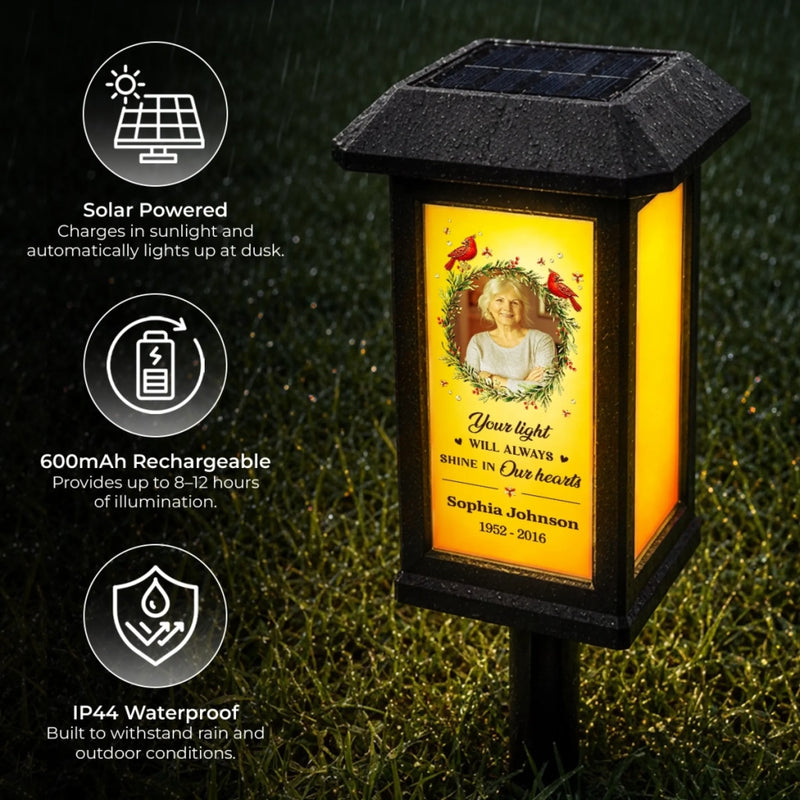 Personalized Photo Solar Garden Light - Memorial Sympathy Gifts - Love Never Ends