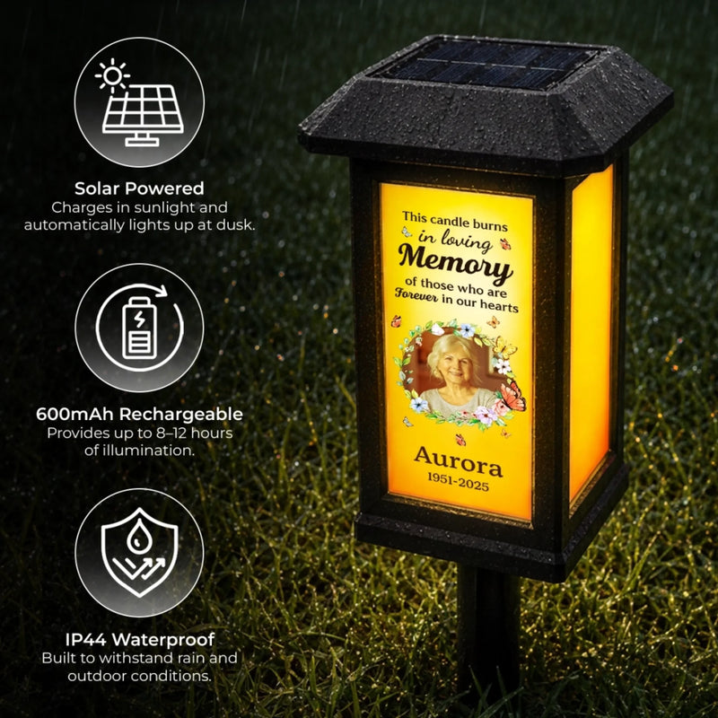 Personalized Photo Solar Garden Light - Memorial Sympathy Gifts - Your Spirit Lives Within Us